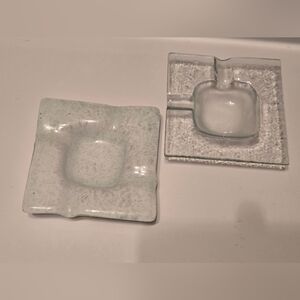 Set of Two Clear and Frosted Glass Ashtrays